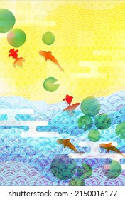 Goldfish wave Japanese pattern background