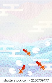 Goldfish wave Japanese pattern background