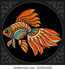Goldfish zentangle arts. isolated on black background