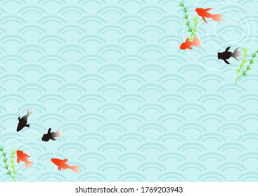 goldfishes and Aomi wave pattern  Japanese traditional summer