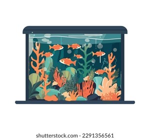 Goldfishes landscape swimming in aquarium icon isolated