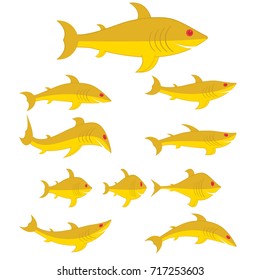 Goldfishes set of different shapes and types. Cartoon characters. Vector illustrations.