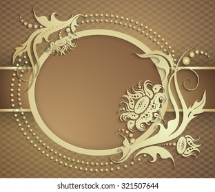 gold-framed floral ornament with leafs and flowers for retro design