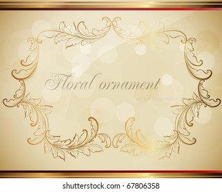 gold-framed floral ornament with leafs and flowers for retro design