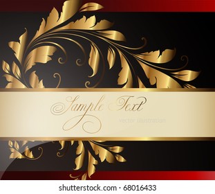 gold-framed floral ornament with leafs and flowers for retro design