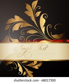 gold-framed floral ornament with leafs and flowers for retro design