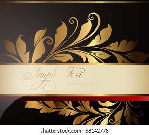 gold-framed floral ornament with leafs and flowers for retro design