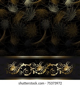 Gold-framed  with gold spider and web on the black background