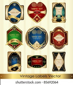 Gold-framed labels - 9 items on different topics