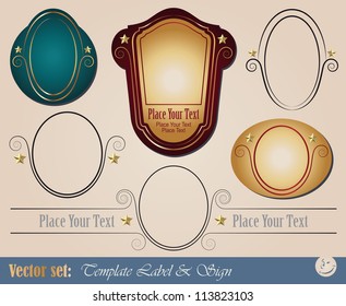 gold-framed labels on different topics for decoration and design