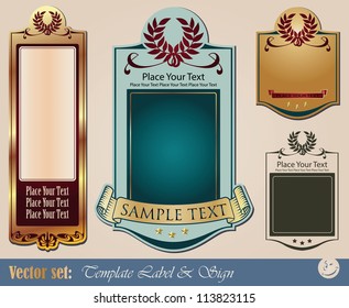 gold-framed labels on different topics for decoration and design