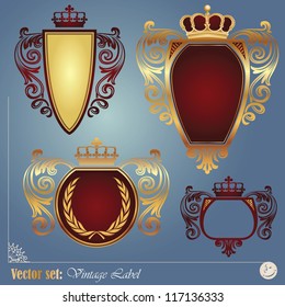 Gold-framed labels on different topics for decoration and design