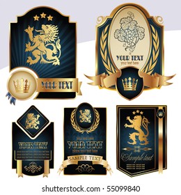 gold-framed labels on different topics for decoration and design