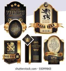 gold-framed labels on different topics for decoration and design