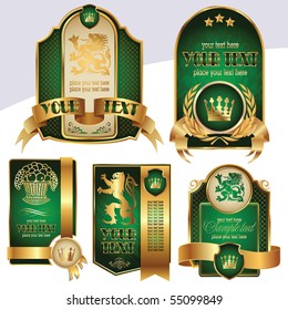 gold-framed labels on different topics for decoration and design