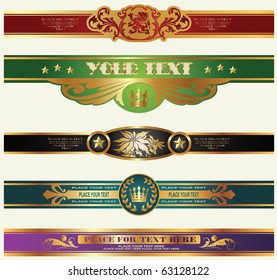 gold-framed labels on different topics for decoration and design