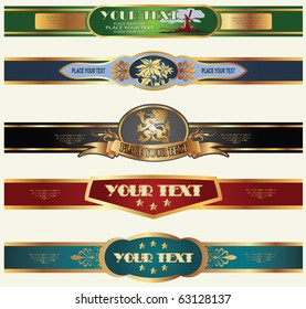 gold-framed labels on different topics for decoration and design