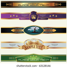 gold-framed labels on different topics for decoration and design