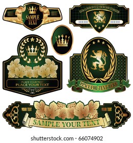 gold-framed labels on different topics