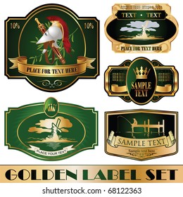 gold-framed labels on different topics