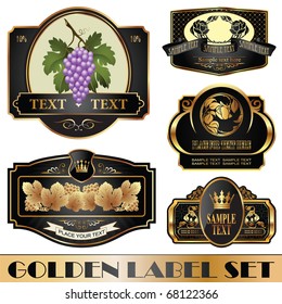 gold-framed labels on different topics