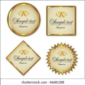 Gold-framed labels and sticker