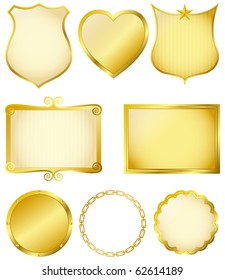 Gold-framed labels and stickers