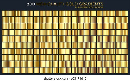 Gold,golden gradient,pattern,template.Set of colors for design,collection of high quality gradients.Metallic texture,shiny background.Pure metal.Suitable for text ,mockup,banner, ribbon or ornament.