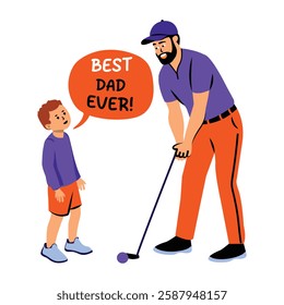 Golding dad and son with best dad ever text, flat sticker