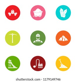 Goldmine icons set. Flat set of 9 goldmine icons for web isolated on white background