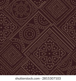 goldn ujarati Bandhani patchwork seamless pattern on maroon background