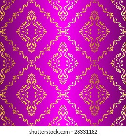 Gold-on-Pink seamless swirly Indian pattern (vector);