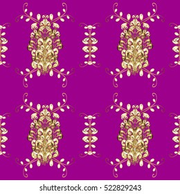 Gold-on-Purple seamless Indian floral pattern. vector illustration.