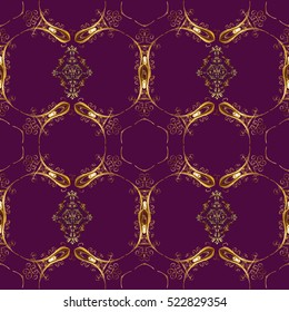 Gold-on-Purple seamless Indian floral pattern. vector illustration.