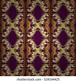 Gold-on-Purple seamless Indian floral pattern. vector illustration.