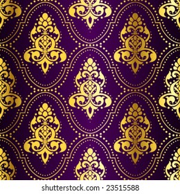  Gold-on-Purple seamless Indian pattern with dots (vector); a JPG version is also available