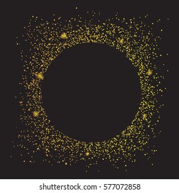 Golds Sparkles with Blank Circle on Black Background. for luxury effect, stardust effect