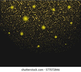 Golds Sparkles rain on Black Background. for luxury effect, stardust effect