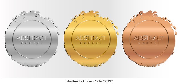 Gold,silver And Bronze Metallic Banners In Cosmic Style . Design Element. Comet. Asteroid.Vector Illustration.