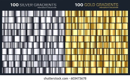 Gold silver gradient pattern template Set colors for design collection high quality gradients Metallic texture shiny background Pure metal Suitable for text  mockup banner  ribbon ornament 