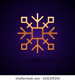 GoldSnowflake icon isolated on dark blue background.  Vector Illustration