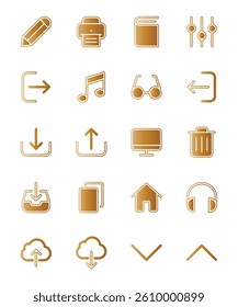 Gold-tone Vector Icons for Digital Interface Design