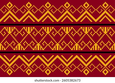 Gold,yellow , Geometric, seamless,pixel traditional ethnic, thai pattern, fabric pattern for textiles, rugs, wallpaper, clothing, sarong, batik, print, background, cover, illustration, vector.
