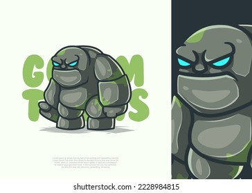 golem character illustration, icon vector, flat cartoon style.