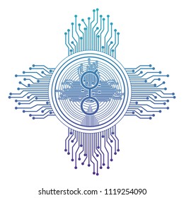 golem coin with electric circuit lines