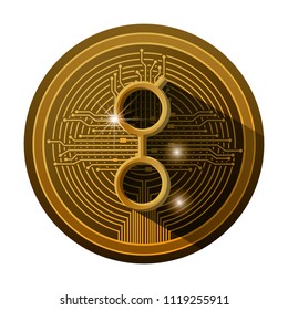 golem coin with electric circuit lines