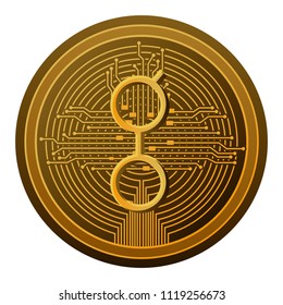 golem coin with electric circuit lines