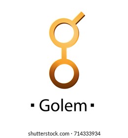 Golem cryptocurrency golden icon. Vector illustration isolated on white background.