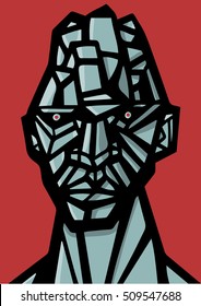 golem with faceted stone face 