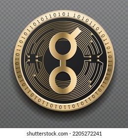 Golem (GLM) cryptocurrency golden coin isolated in transparent background. Virtual currency token symbol vector illustration based on cryptography and block chain technology.
